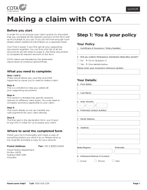 COTA Travel Insurance Claim Form