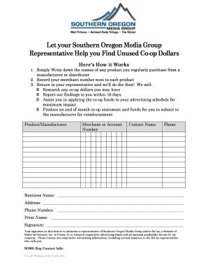 Southern Oregon Media Group Co-op Product Info Form