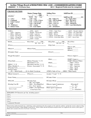 Incline Village Board of REALTORS® Condominium Listing Form
