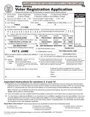 New Jersey Voter Registration Application