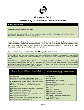 Complaint Form for Advertising