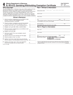 Illinois Gambling Withholding Exemption Certificate