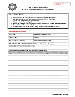 Garda Vetting Application Form