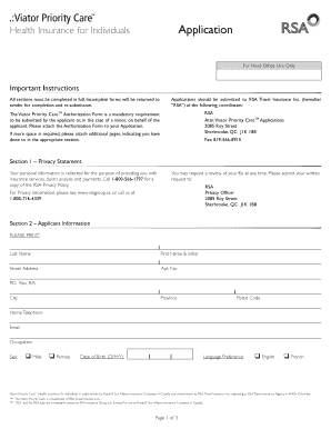 Viator Priority Care Health Insurance Application