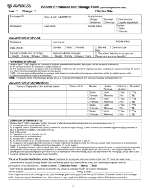 University of Waterloo Benefit Enrolment and Change Form