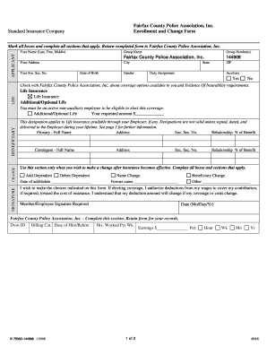 Fairfax County Police Life Insurance Enrollment Form