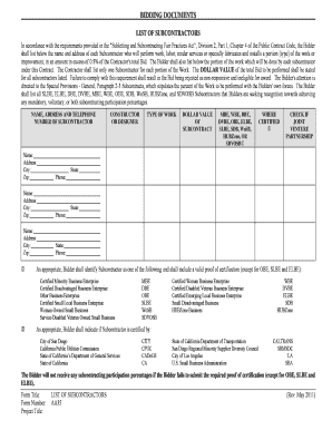 List of Subcontractors Form