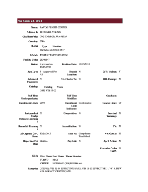 VA bFormb 22-b1998 Nameb PAVCO FLIGHT CENTER Address 1 1110 bb - liberty