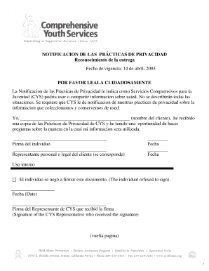 Notificacion de las Prácticas de Privacidad