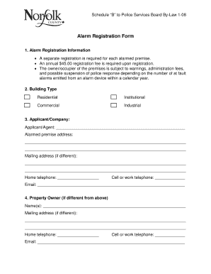 Alarm Registration Form