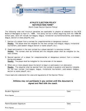North Coast Section Athlete Ejection Policy Notification Form