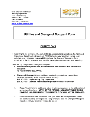 Utilities and Change of Occupant Form