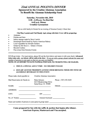 22nd ANNUAL POLENTA DINNER Sponsored by the Ursuline ... - ursulinehs
