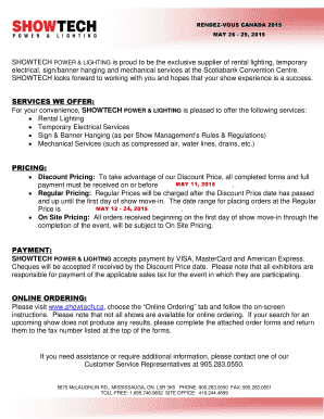 Showtech Rental Lighting Order Form