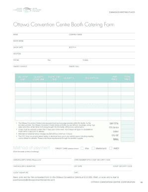 Ottawa Convention Centre Exhibitor Booth Order Form