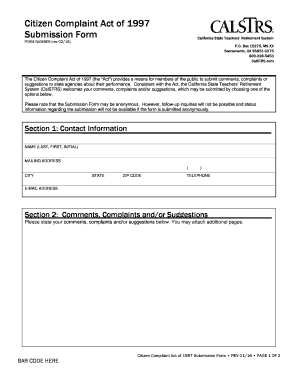 Citizen Complaint Act of 1997 Submission Form