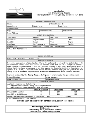 Application Fall Championship Regatta Friday September 14