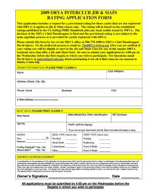 2009 DRYA INTERCLUB JIB MAIN RATING APPLICATION FORM