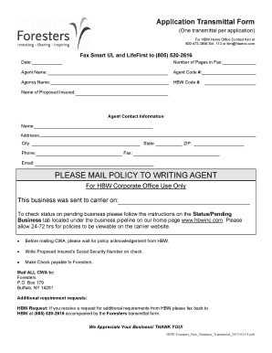 Insurance Application Transmittal Form