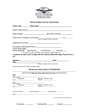 Online Employer Set-Up Authorization