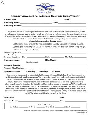 Company Agreement for Automatic Electronic Funds Transfer