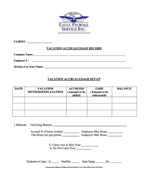 Vacation Accrual/Usage Record