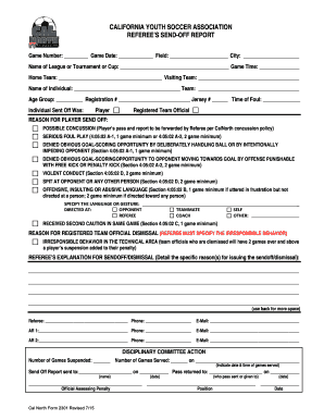 California Youth Soccer Referee's Send-Off Report