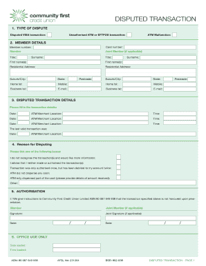 Disputed Transaction Form