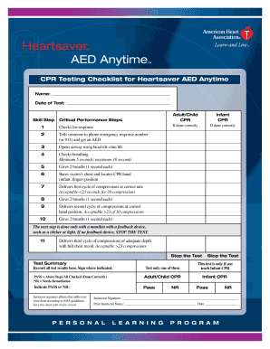 Heartsaver AED Anytime CPR Testing Checklist