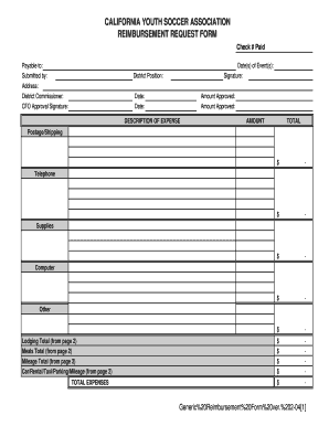 CALIFORNIA YOUTH SOCCER ASSOCIATION REIMBURSEMENT REQUEST FORM