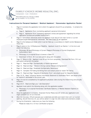 Personal Assistant Medical Assistant Homemaker Application Packet