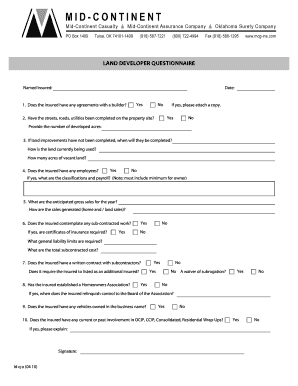 Land Developer Questionnaire