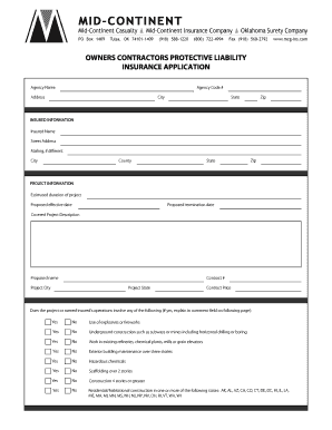 Owners Contractors Protective Liability Insurance Application