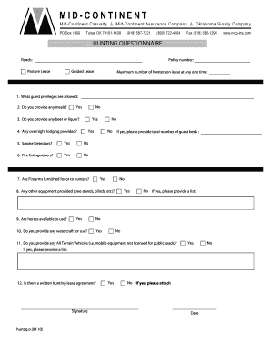 Pasture Lease Hunting Questionnaire