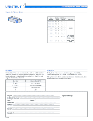Channel Nut Hardware Specification Form