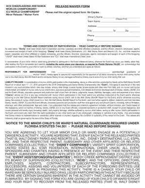 2016 Cheerleading and Dance Release Waiver Form