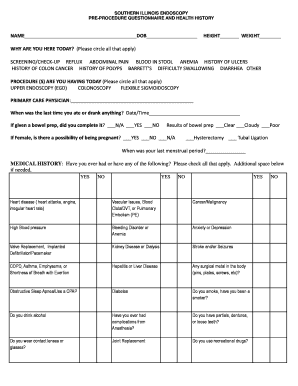 Southern Illinois Endoscopy Pre-Procedure Questionnaire