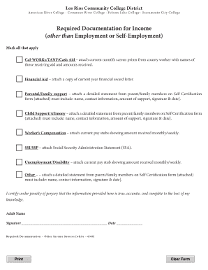 Required Documentation for Income