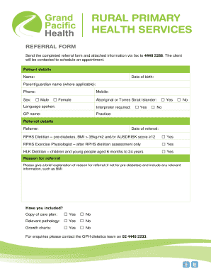 Referral Form for Dietitian and Exercise Physiologist