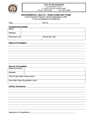 City of Bayswater Noise Complaint Form