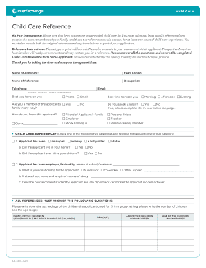 Au Pair USA Child Care Reference Form