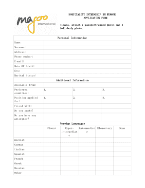 Hospitality Internship Application Form
