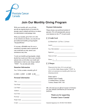 Prostate Cancer Canada Monthly Donation Form