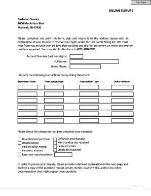 Billing Dispute Form