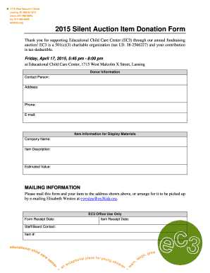 2015 Silent Auction Item Donation Form Thank you for supporting Educational Child Care Center (EC3) through our annual fundraising auction - ec3kids