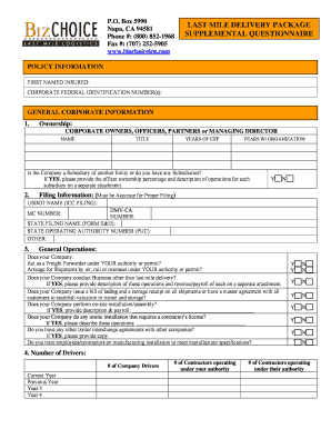 Last Mile Delivery Package Supplemental Questionnaire