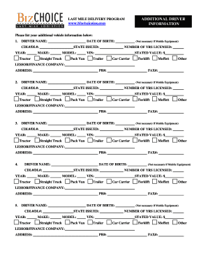 Last Mile Delivery Program Additional Driver Information Form