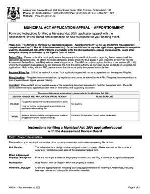 Municipal Act Application Appeal Apportionment Form