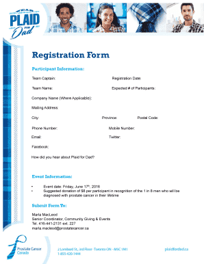 Plaid for Dad Registration Form
