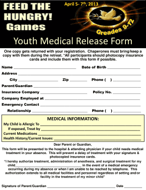 Youth Medical Release Form